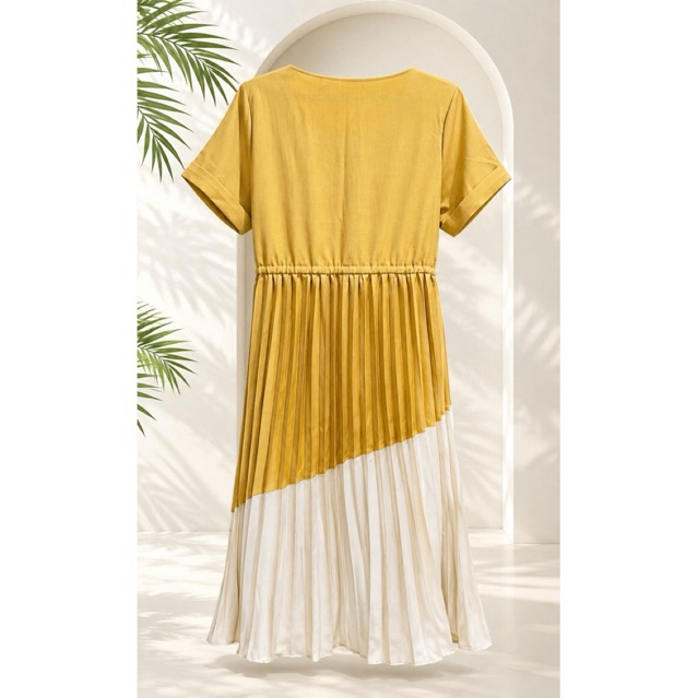 MUSTARD & IVORY PLEATED DRESS product photo 3