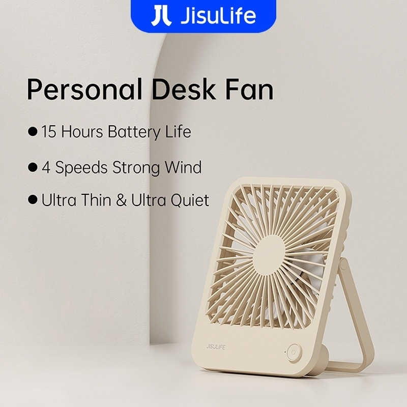 JISULIFE Desk Fan Life1 Personal Fan 4 Speeds Strong Wind Rechargeable USB Table Electric Fan Portab