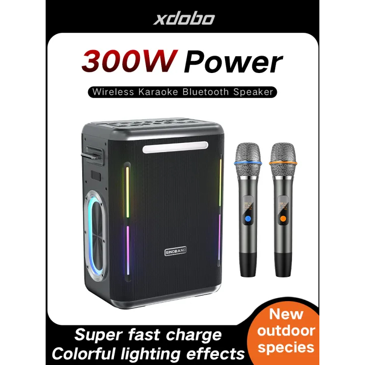 SINOBAND 300W Party 1981 Karaoke with 2 Microphones Deep Bass Wireless Bluetooth 5.3 Speaker