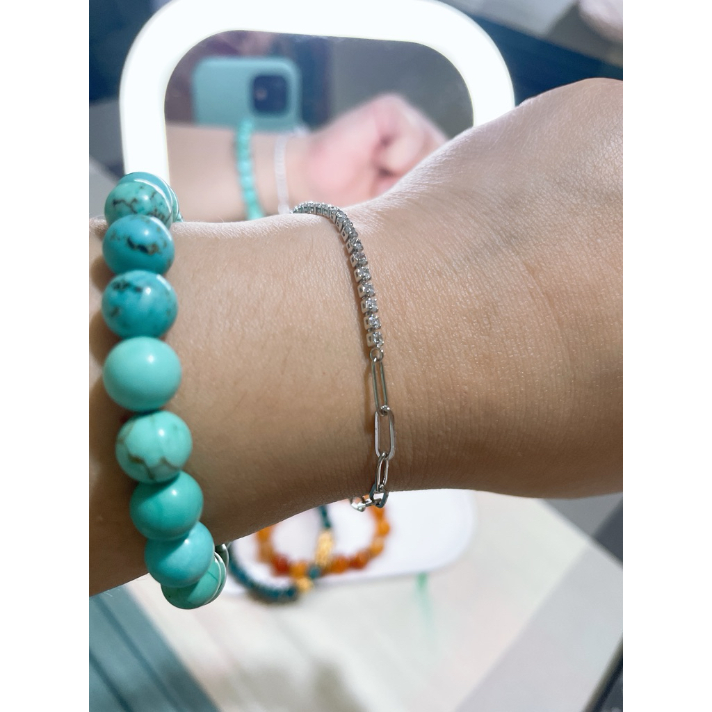 Half Paperclip half tennis bracelet w/ dia accents. product photo 5