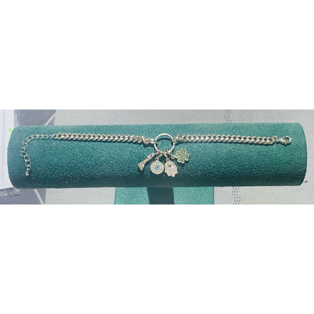 Charm bracelet with hamsa hand & anti evil eye etc. in platinum settings product photo 5