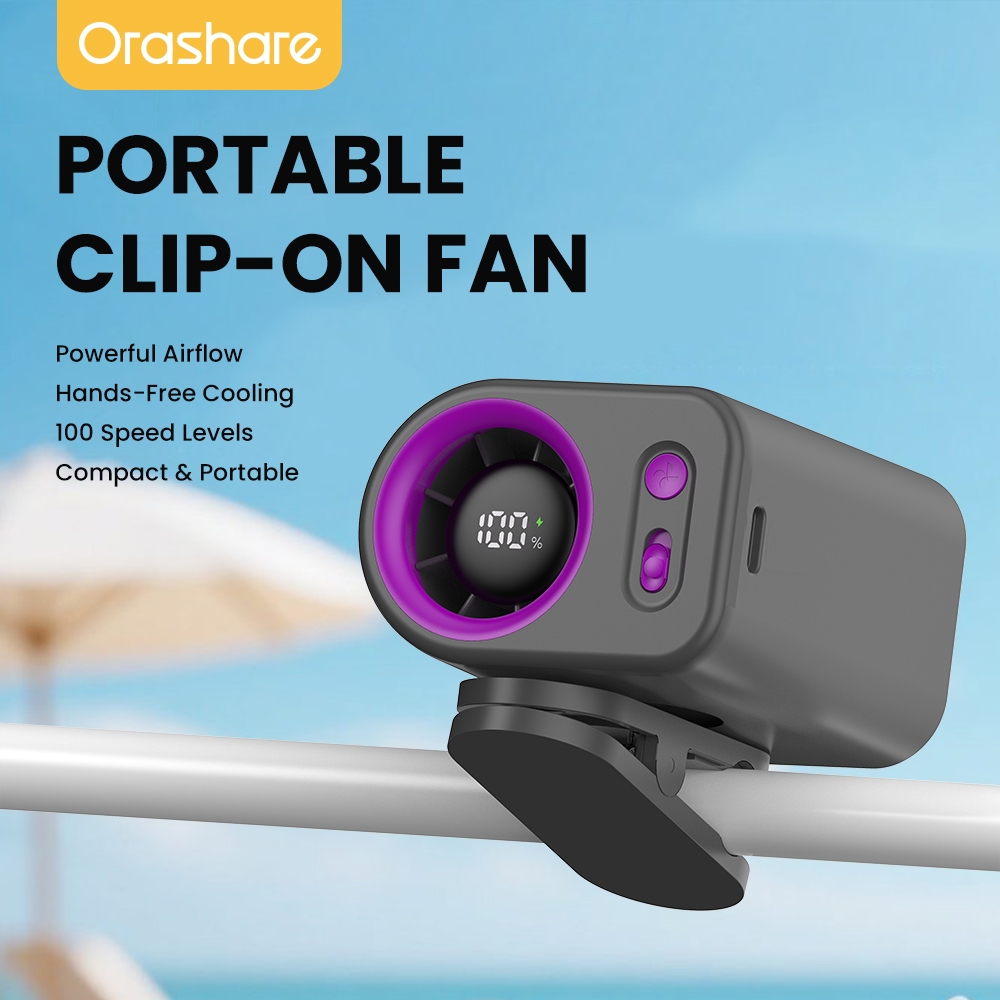 Orashare CF06 Clip Fan Portable Rechargeable Mini Fan 100 Speed Strong Wind Hands-Free Cooling Fan