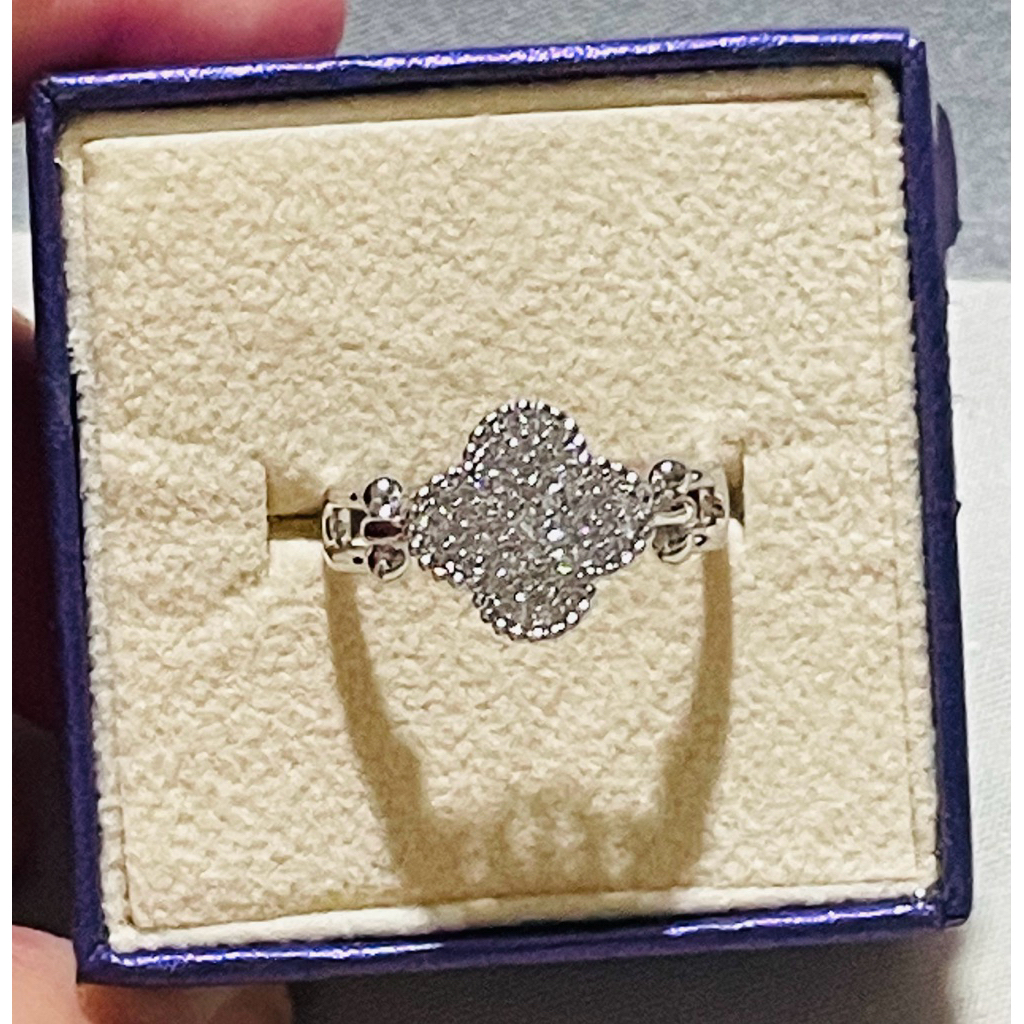 Floral Statement Ring with Diamond Accents | Platinum Coated | Size 8 product photo 5