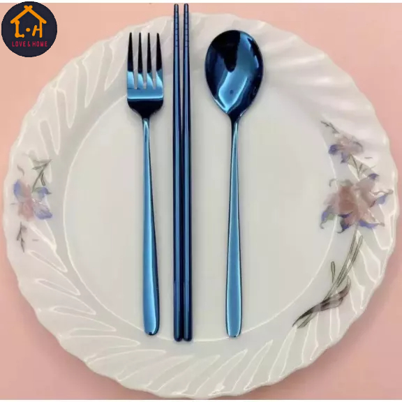 LOVE&HOME Stainless Steel Metal Cutlery Set Spoon Fork Straw Chopstick