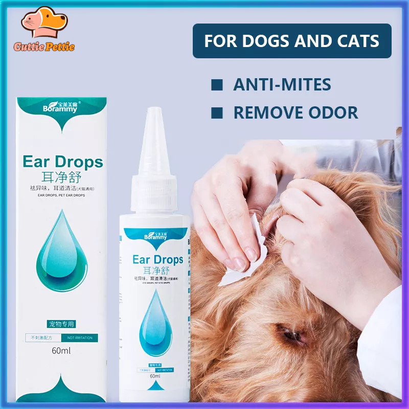 Cuttie Pettie 60ML Pet Eyes Drops Cat Dog Mites Odor Removal Ear Drops Infection Solution Treatment