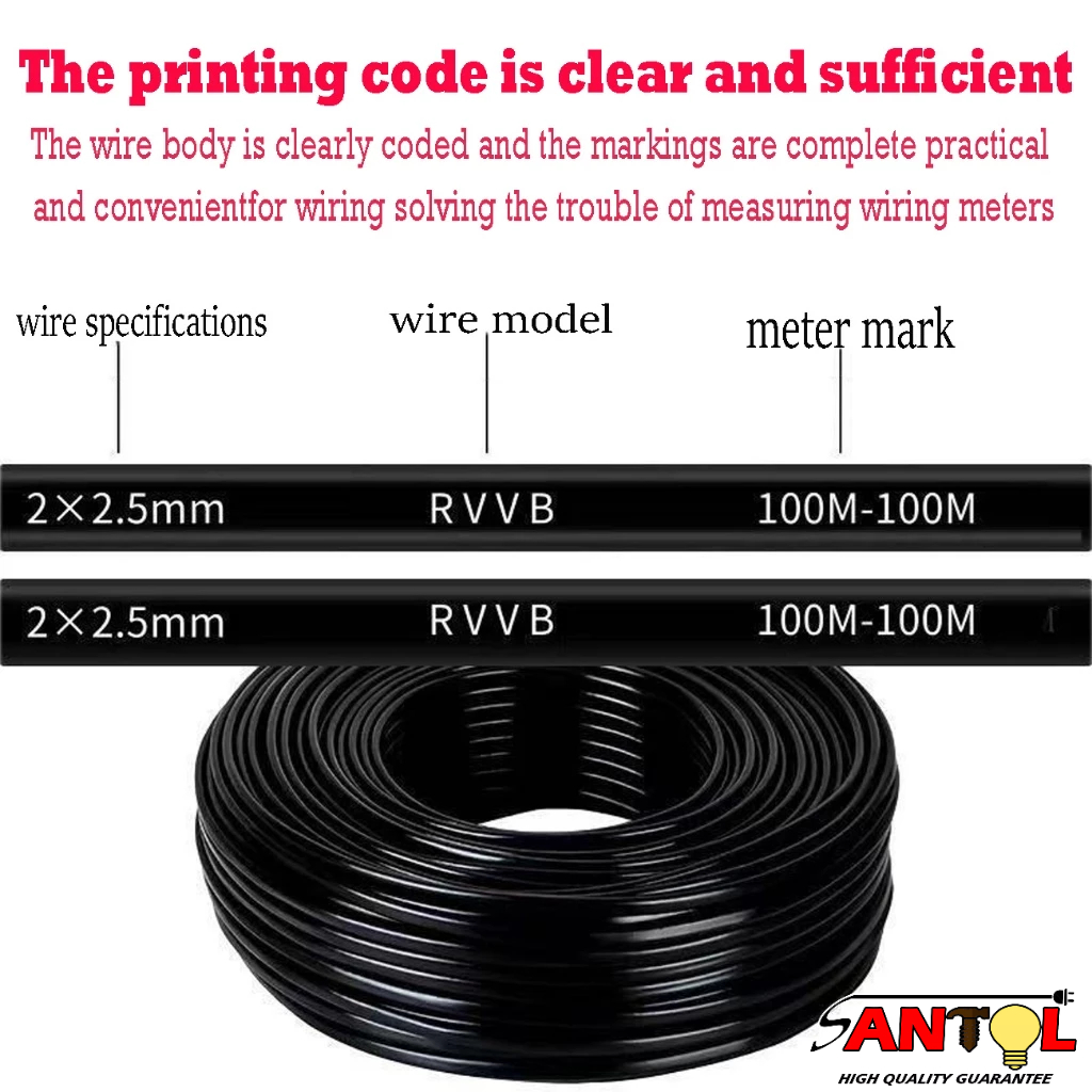 100meters Standard #14 #12 Household Sheathed Wire Outdoor Waterproof 2 Cores Extension Power Cord — view 3