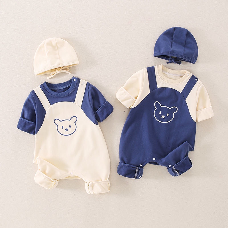 Romper + Hat Spring Autumn New Baby Romper Long Sleeve Bear Cute Fashion Baby Clothes Jumpsuit Bodysuit Onesie