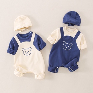 Romper + Hat Spring  Autumn New Baby Romper Long Sleeve Bear Cute Fashion Baby Clothes Jumpsuit Bodysuit Onesie #1