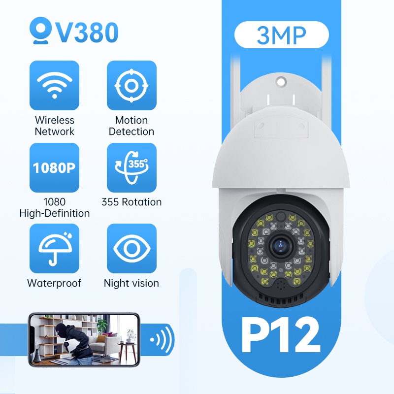 V380 P12 3MP CCTV Camera Wireless Outdoor Waterproof IP65 HD 4X Digital ...