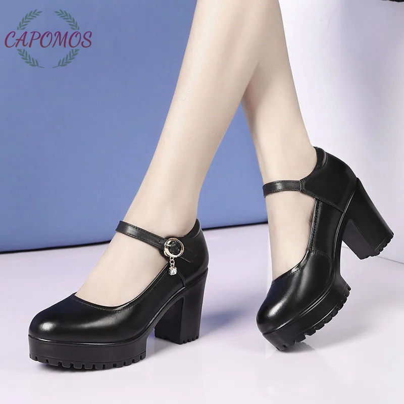 Capomos leather shoes thick bottom cheongsam shoes waterproof platform ...