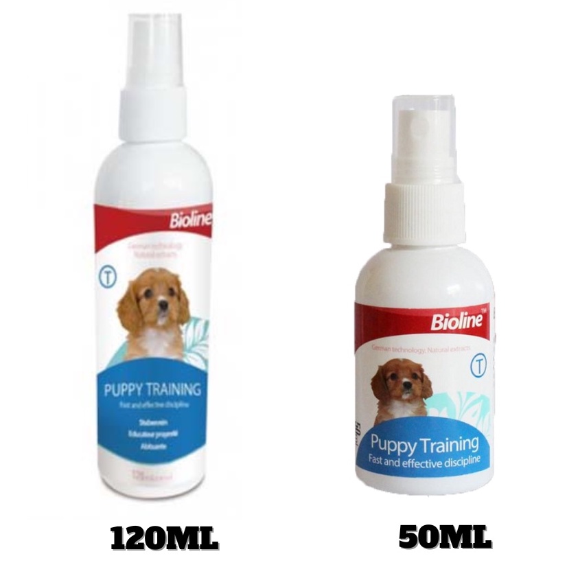 50ml and 120ml Bioline Dog Training Spray Pet Potty Aid Training Liquid Puppy Trainer #2