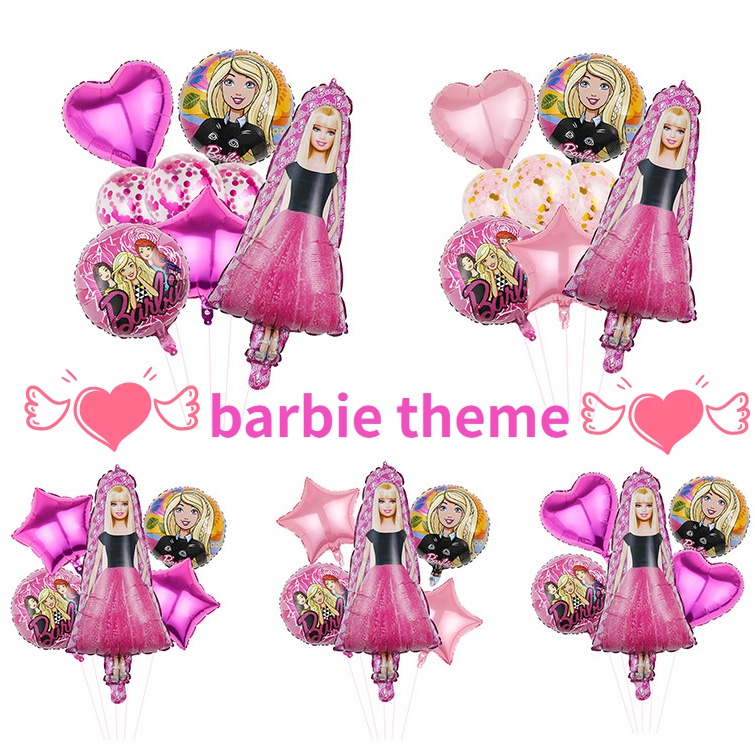 9pcs Barbie Balloons With 18inch Love Heart Foil Balloons Set Barbi