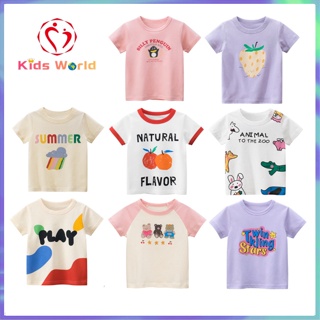 【5 Free 1】100% Cotton T-shirt For Kids Girl Blouse Pajama Shirt Baby Short Sleeve Top Clothes Wear