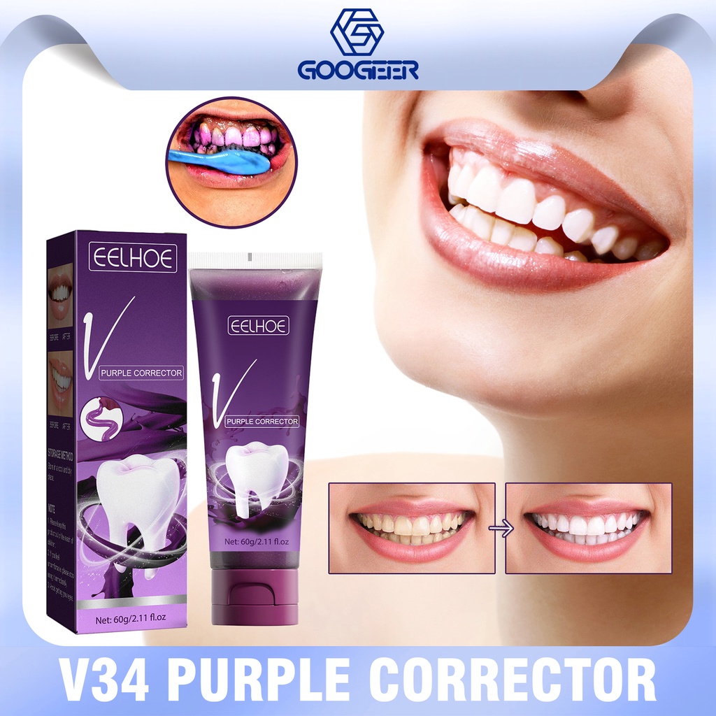 Eelhoe V34 Purple Colour Corrector Tone Brightening Toothpaste Enamel Teeth Stains Removal 