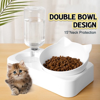 HOT﹉✴✚Pet Bowl Cat Dog Food Feeder &Automatic Water Dispenser 2 in 1 Set Puppy Kitty Food Water Bowl