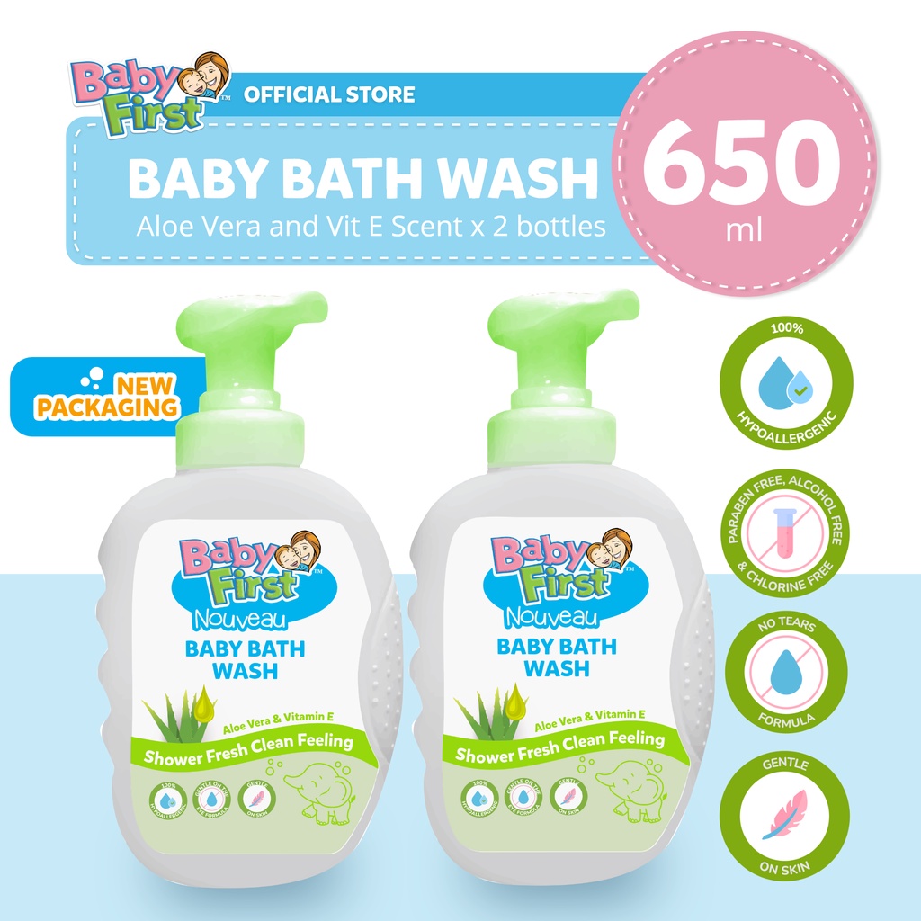 Baby First Nouveau Baby Bath Wash 650ml Aloe Vera and Vitamin E Scent 2 Bottles