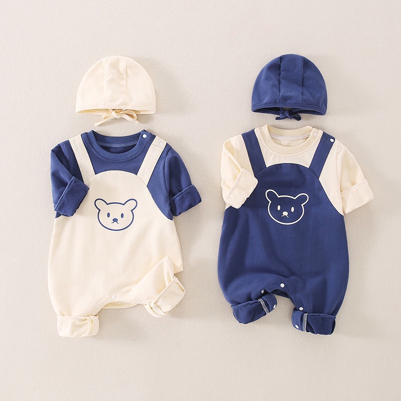 Romper + Hat Spring  Autumn New Baby Romper Long Sleeve Bear Cute Fashion Baby Clothes Jumpsuit Bodysuit Onesie