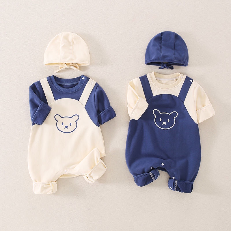 Romper + Hat Spring Autumn New Baby Romper Long Sleeve Bear Cute Fashion Baby Clothes Jumpsuit Bodysuit Onesie