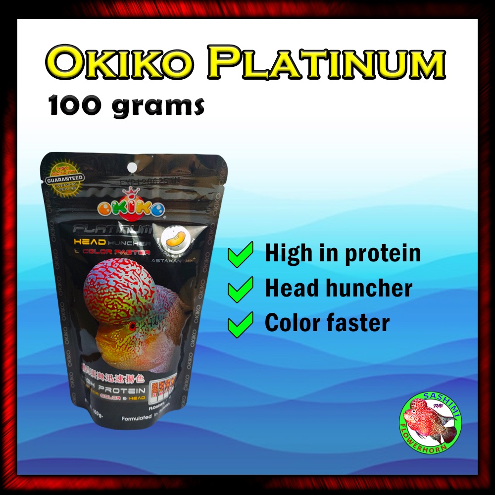 Okiko Platinum 100g, Head Huncher, Color Faster, Fish food, High Protein Pellet, Floating, XL