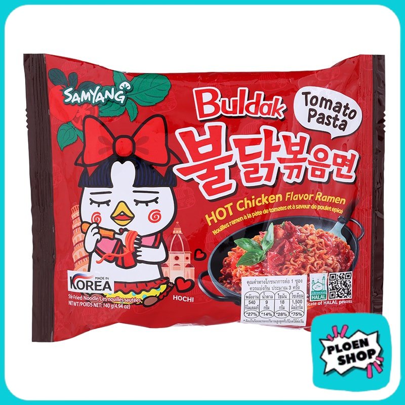 Samyang Buldak Hot Chicken Tomato Pasta Ramen 140g. Instant Korean Noodles Flavor Sauce Spicy