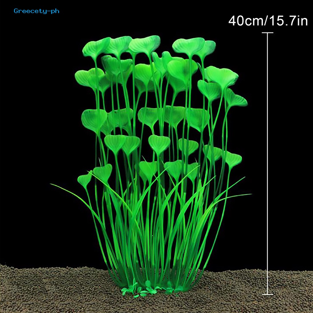 Greecety 2Pcs 15.75 Inches Heart Shape Leaves Large Seaweed Ornament Artificial Tall Aquarium Plants for Fish Tank Decor