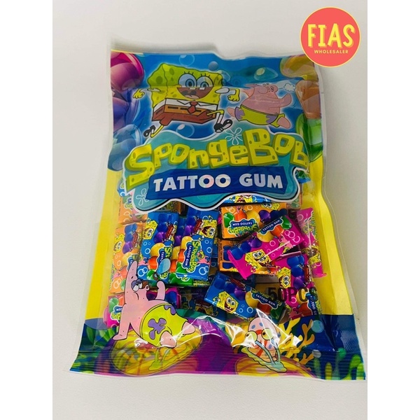 50 Pieces Spongebob Tattoo Bubblegum / Lootbag Filler / Paninda