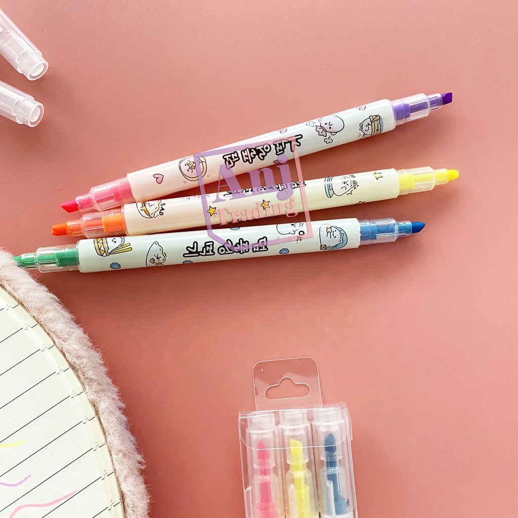 3 pcs 6 Colors Rainbow Double Write Permanent Highlighter Markers Pen