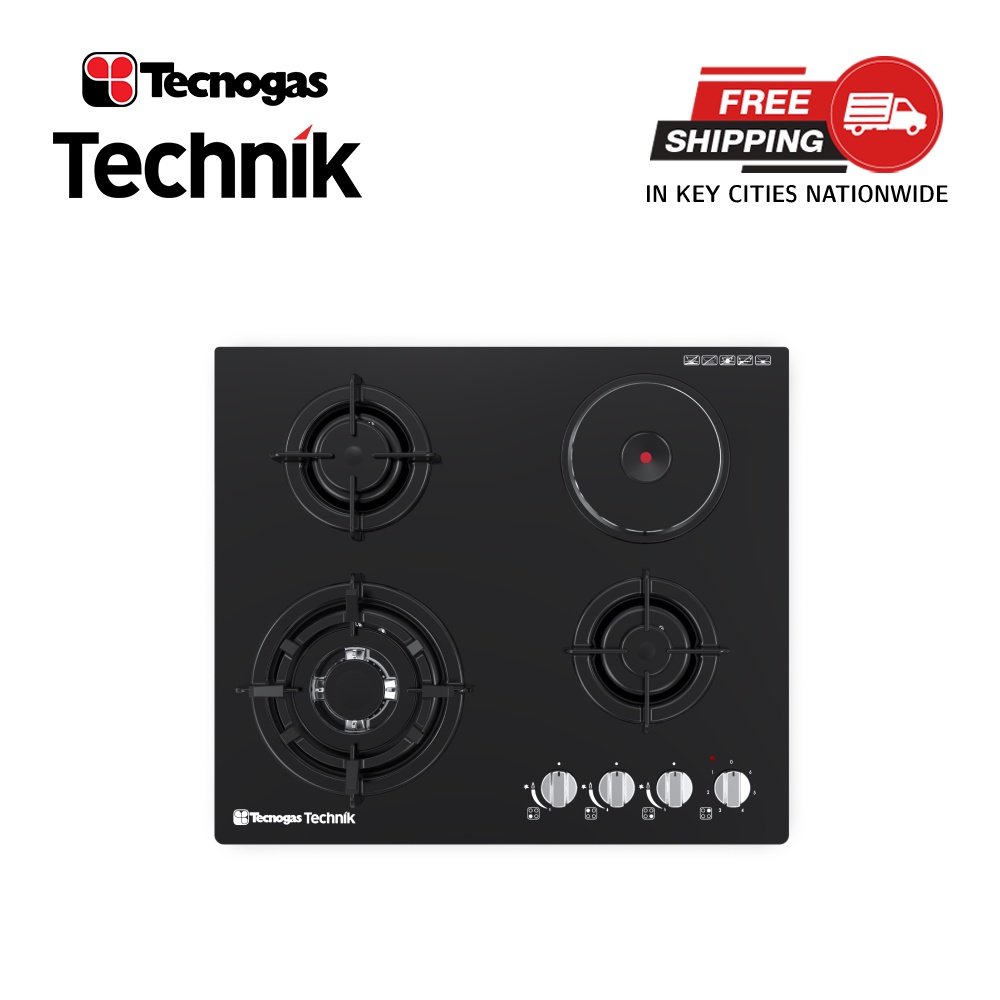 Tecnogas 60cm 3 gas burner, 1 hot plate Built in Cooktop TBH6031CTG2
