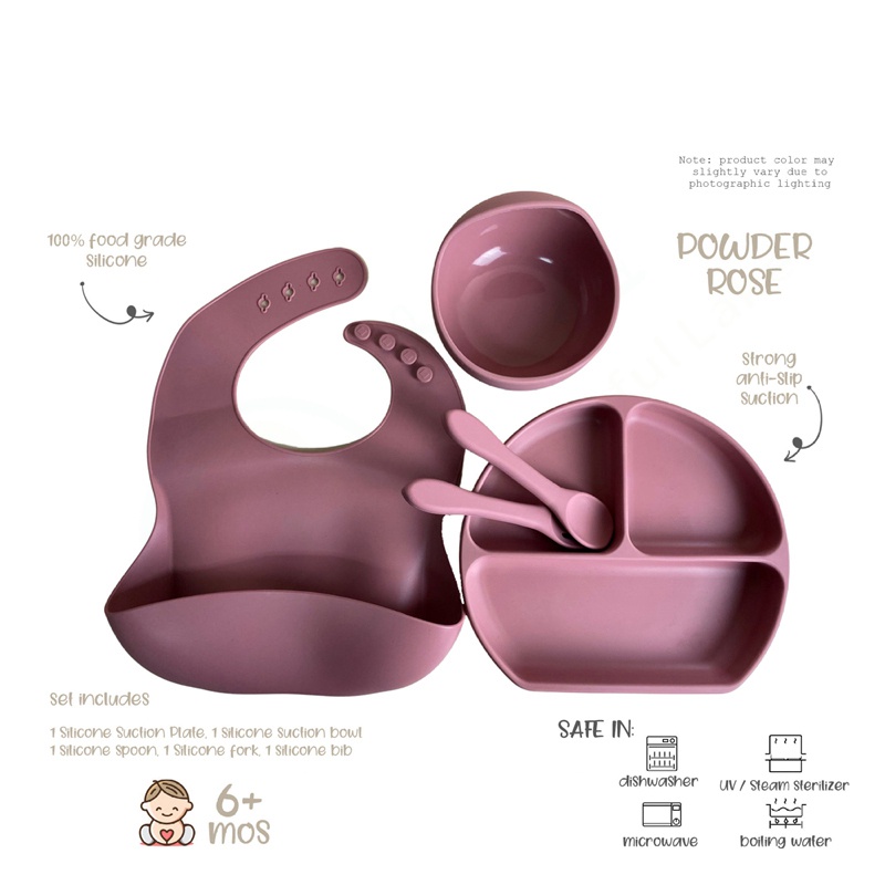 【Local Delivery】 For Baby Kids Toddler 5PCS Silicone Suction Plate With Spoon Fork Bowl BPA Free