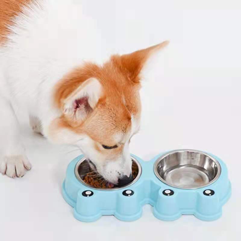 Frog Design Dog Stainless Bowl 2 in 1 Double Diners Dog Cat Feeder Water Food Double Bowls #5