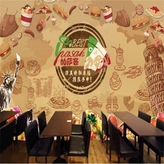 Custom Retro Pizza Restaurant Brick Wall Graffiti Mural Wallpaper 3d Restaurant Mural Tooling Background Wall Paper #3