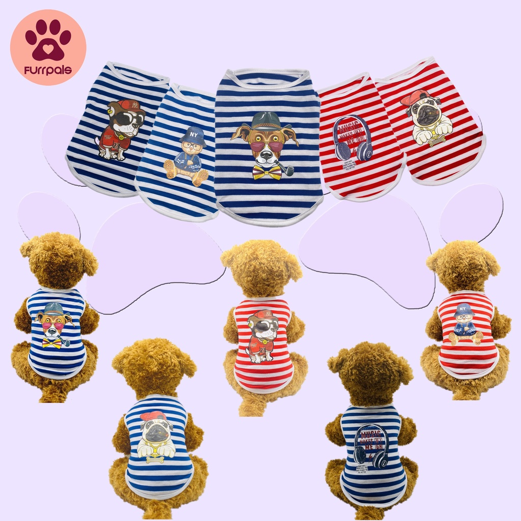 Pet cute comic cartoon stripe  printed vest clothes Breathable comfortable summer vest #1