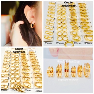 10pairs/Pad 18K bangkok Gold Goldmix Hoop Loop Stainless Gold Cartier Chanel Loop earrings for women