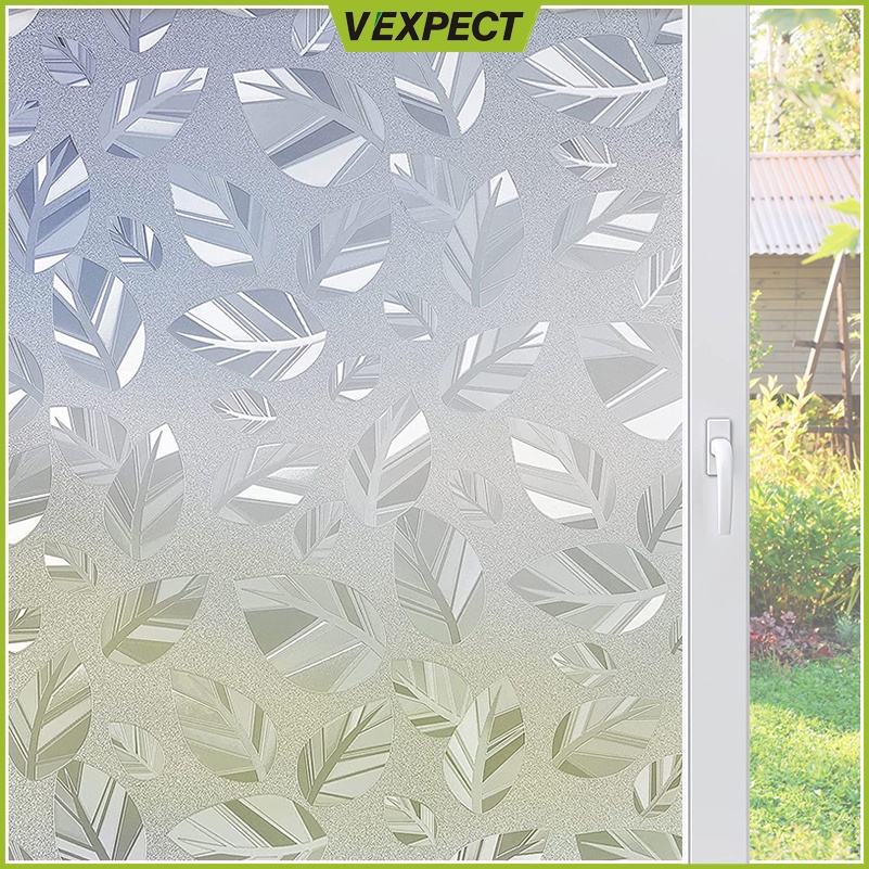 Privacy Window Sticker Film, Non-adhesive Frosted Window Film, Static Cling Glass Window Sticker, No Glue Opaque Glass Film Anti-UV White Leaf Decoration for Home Bedroom Kitchen