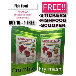 ◐◄Maxflo Probiotics Guppy Fish Foods With Freebies Dewormer Frymashed And Crumble 10+3Freebies