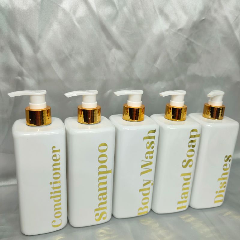 Shampoo and Conditioner Pump Dispenser 500ml Minimalist White and Gold