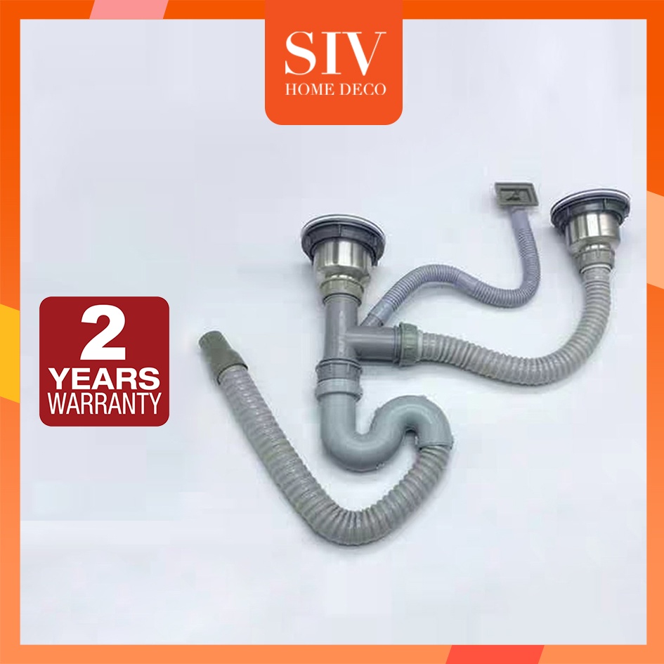 Siv Stainless Steel Double Kitchen PTrap Sink Strainer Drainer And