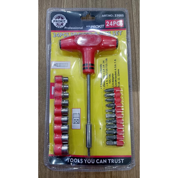 Screwdriver T-Wrench Hammer Socket Tool Shock Sock Socket Multifunction Set 24 In 1 Complete T-Wrench Tool Screwdriver Hammer Socket Shock Sock Socket Multifunction Motorcycle Car Complete Screwdriver Set Multifunction - Image 2