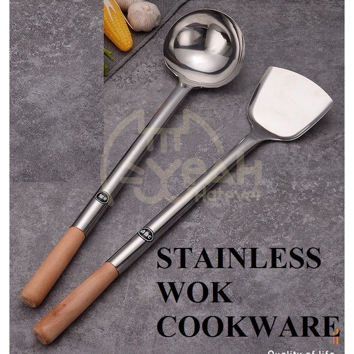 Stainless Steel Wok Spatula and Ladle Tool Set 17inch Spatula Ladle