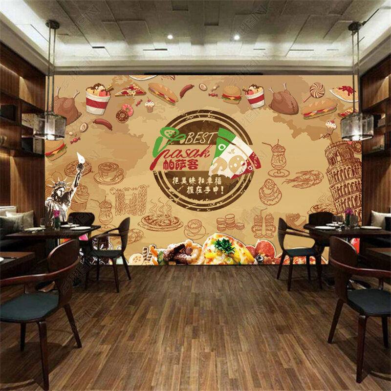 Custom Retro Pizza Restaurant Brick Wall Graffiti Mural Wallpaper 3d Restaurant Mural Tooling Background Wall Paper