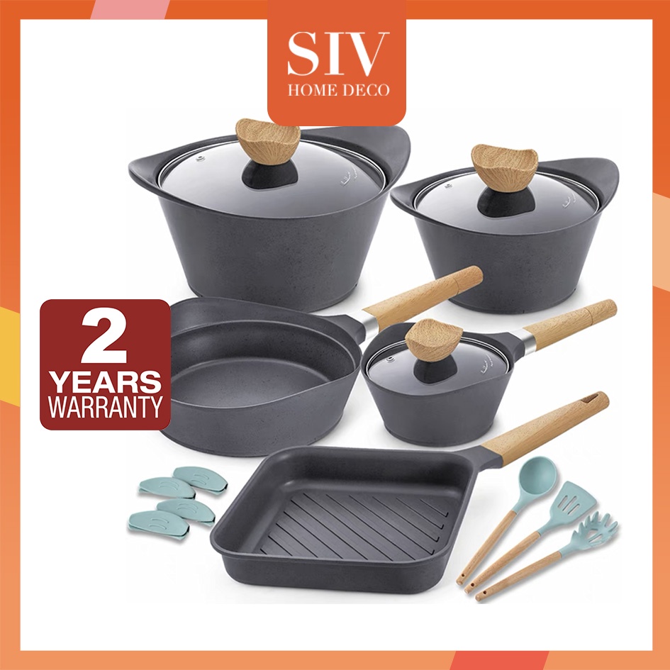 Siv 15 Pieces Non Stick Cookware Set Sticky Pots And Pans Aluminum
