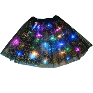 Horrible Scary LED Glowing Light Up Kids Girls Spider Web Cobweb Skirt Tutu Costume #3