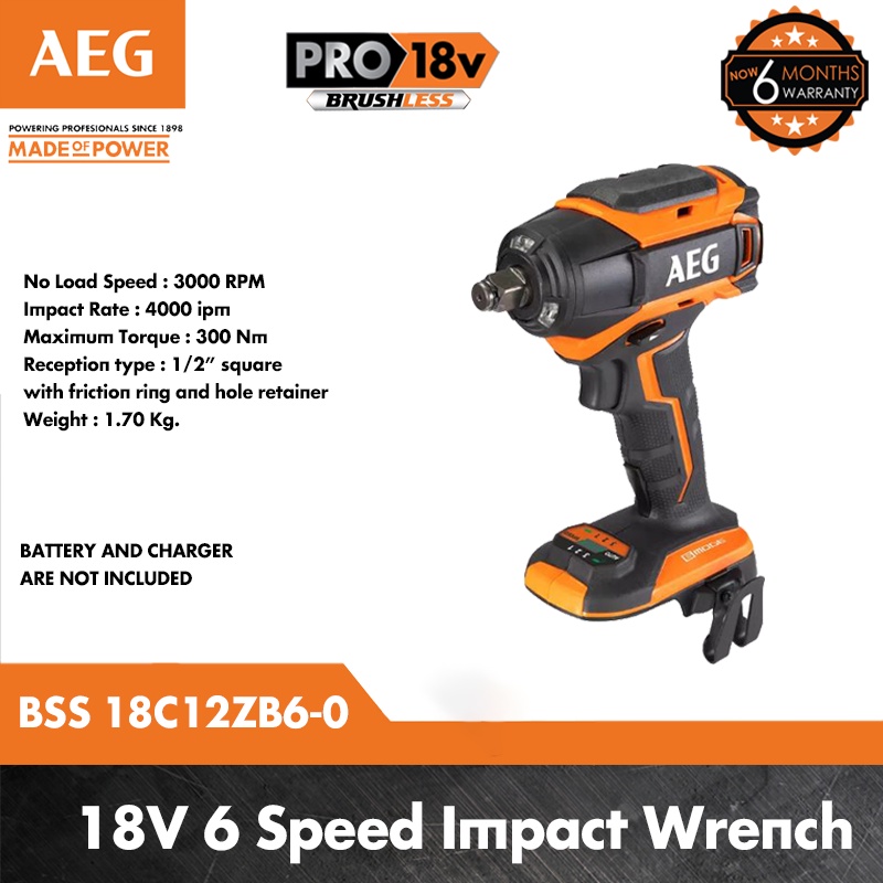 AEG 18 V 6 Speed Brushless Impact Wrench (BSS 18C12ZB6) Shopee