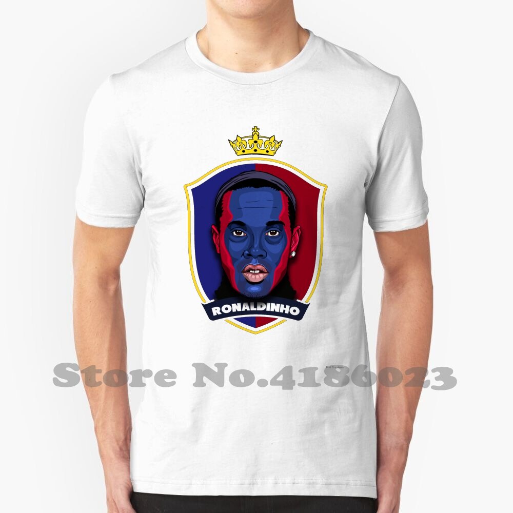 Cotton T-Shirt Ronaldinho Fashion Vintage Tshirt T Shirts Legend Ronaldinho Brazil Vector Portrait Artsy Face Colors Lot