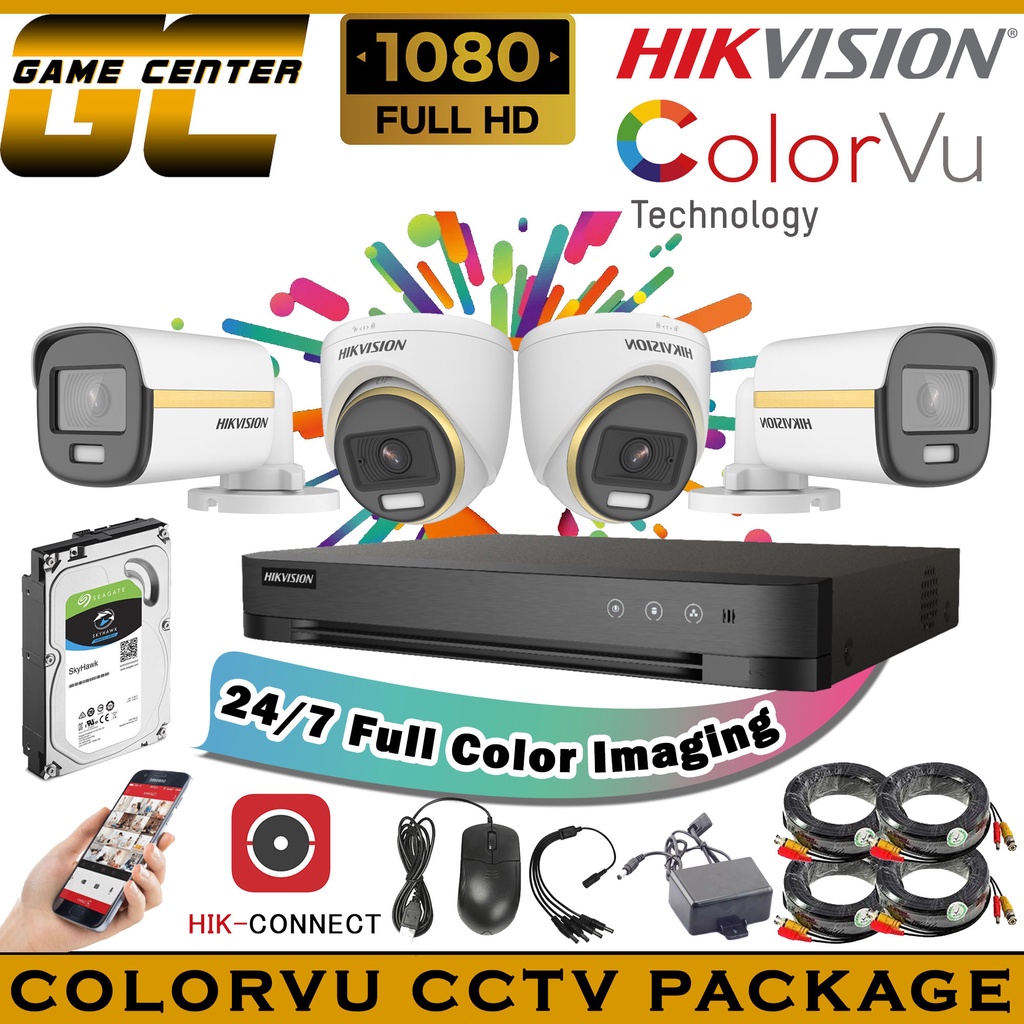 HIKVISION COLORVU PACKAGE 8 Channel 4 Camera 2mp 1080P 24 7 Full Color