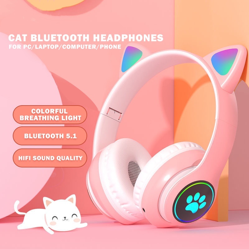 P47M Pro Bluetooth Headphones LED Wireless Cat Ears Headset Cat Headphones Mic For Boy Girl Kid