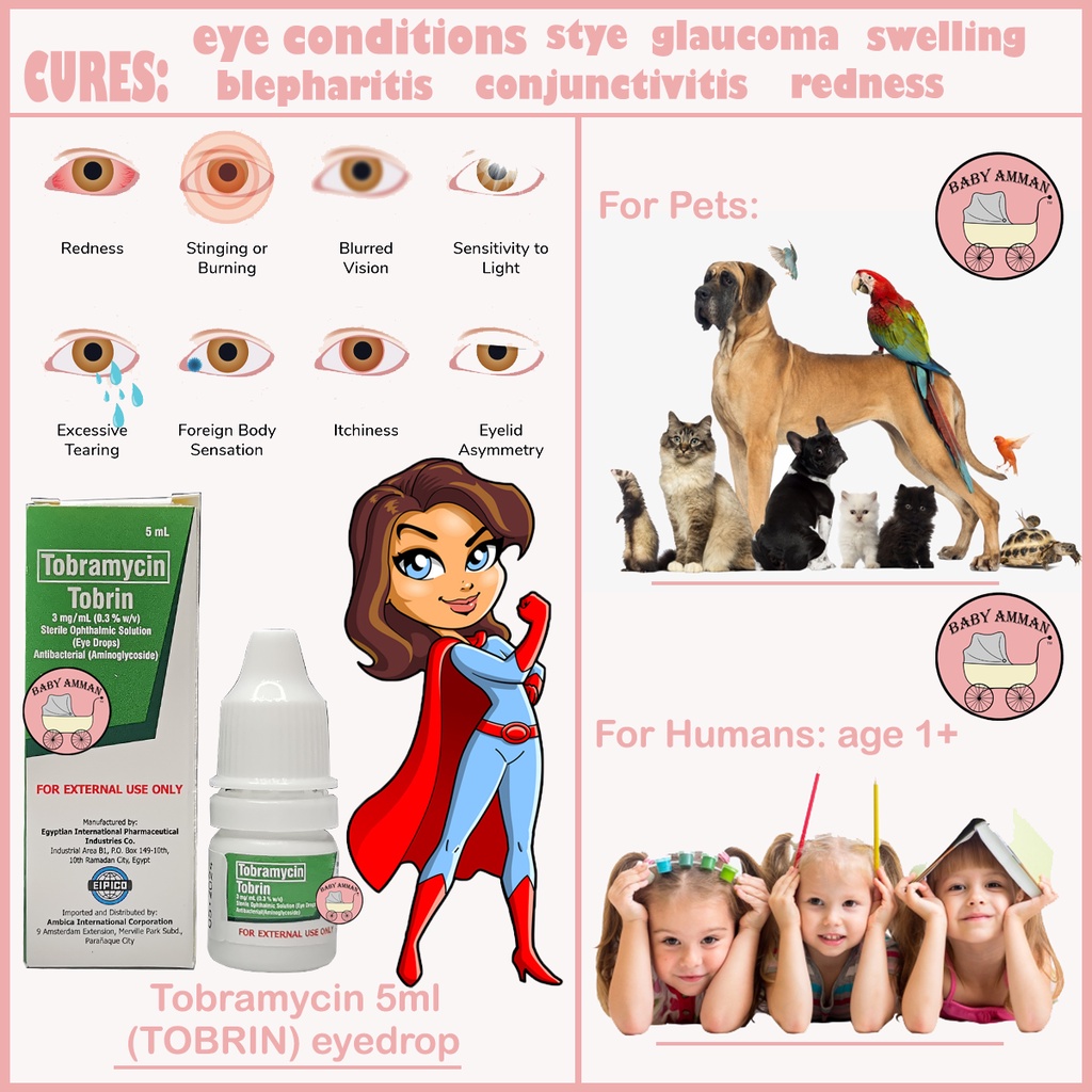 Tobrin 5mL Tobramycin Eye Drops For Pets and humans eye infection