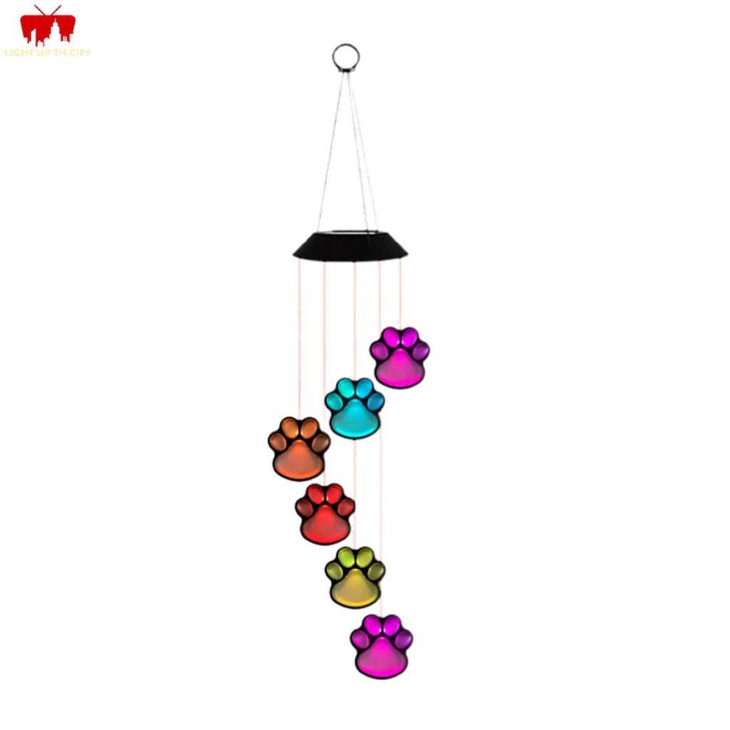 Solar LED Wind Chime Lamp Paw Print Solar Wind Chime Dog Cat Pet