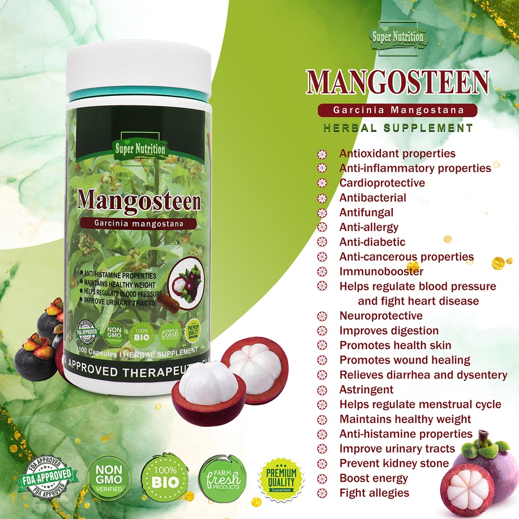 Mangosteen Herbal Supplement Capsules 500mg Bottle of 100 (Garcinia