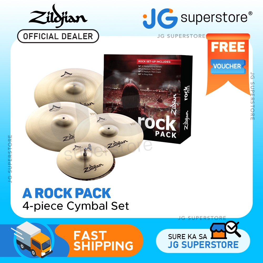 Zildjian A0801R A Rock Pack 4piece Cymbal Set w/ 14" Hihats, 17" 19" Crashes, 20" Ride for